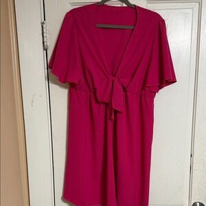 SHEIN Hot Pink Tie-Front Short Sleeve Dress